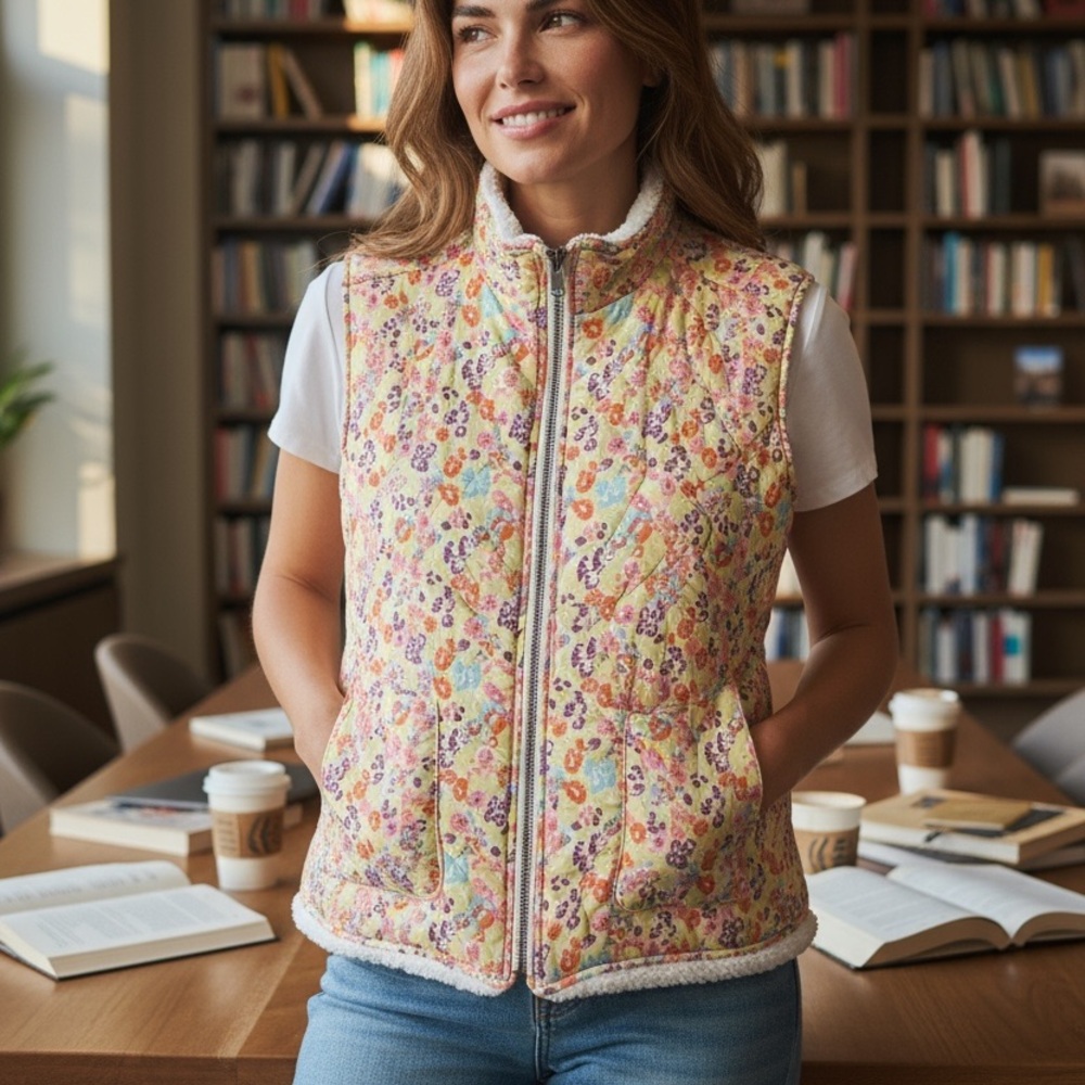 Matilda Jane reversible whimsical Floral Sherpa Vest - Picture 2 of 10